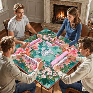 Floral Mahjong Mat 31.5x31.5 Tropical Hibiscus Mahjong Table Mat Non Slip Mahjong Game Mat Pink Green Tile Mat Gift for Mahjong Players Bild 1