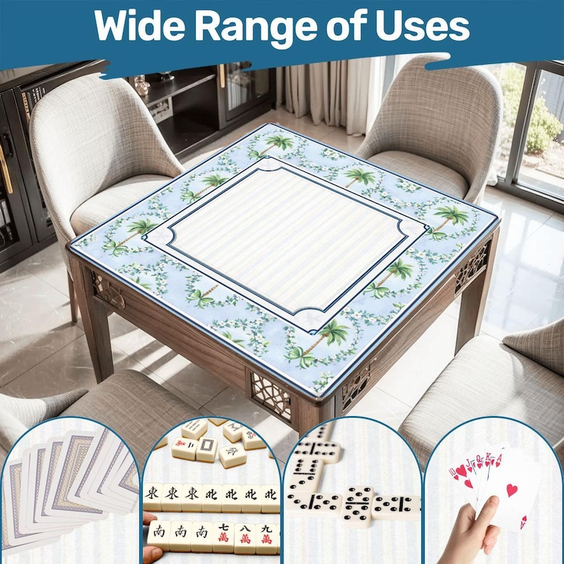 Tapete de Mahjong con Palmera de 33 x 33 cm con Base Antideslizante / Tapete de Mahjong Azul Costero / Tapete de Mahjong de Viaje con Bolsa de Transporte / Regalo de Mahjong imagen 1
