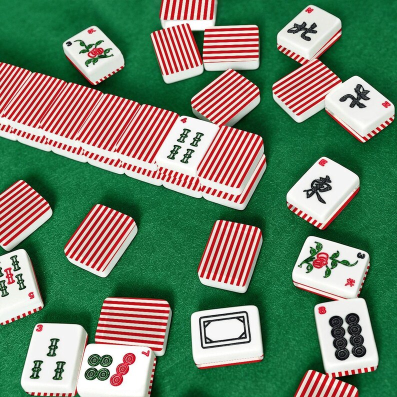 Custom American Mahjong Tiles Red White Stripe | 166 Piece Mahjong Set with Jokers | Preppy Mahjong Tiles | Retro Americana Mahjong Gift image 9