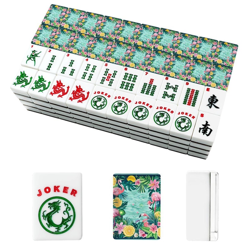 Tropical Flamingo Mahjong Tiles Set, American Mahjong Set 166 Tiles with Jokers, Preppy Palm Beach Mahjong Game, Acrylic Mahjong Gift Set image 6