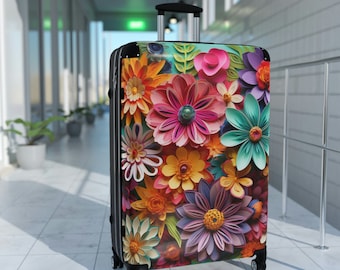 Reiskoffer, bloemmotief, 3D-bloemen, vakantieuitrusting, harde koffer, koffer op wielen, cadeau voor haar, cadeau voor moeder, cadeau-ideeën