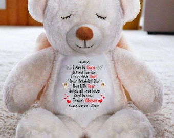 Custom Memorial Angel Bear from Heaven – Personalized Loss Gift from Loved One | In Memory Teddy for Kids or Grandkids