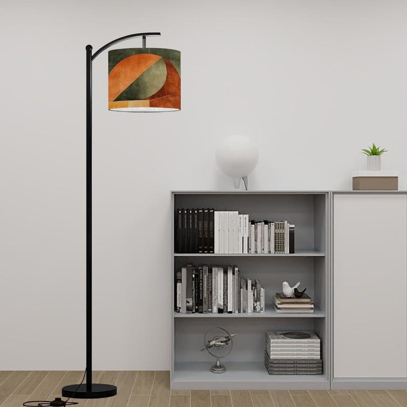 Contemporary Boho Design Arc Floor Lamp, Geometric Shape in Earth Tones, (Made in USA), Home Lighting Decor, Standing Lamp image 5