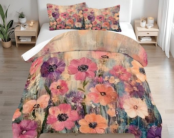 Watercolor Floral Queen Comforter Set: Boho Bloom Microfiber Bedding