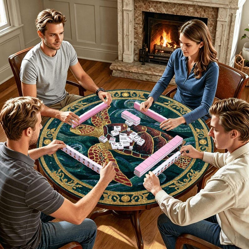 Sea Turtle Mahjong Mat 42 Inch Round Mahjong Mat, Coastal Mahjong Table Cover,Ocean Turtle Mat, Beach House Mahjong Gift,Mahjong Accessories Bild 7
