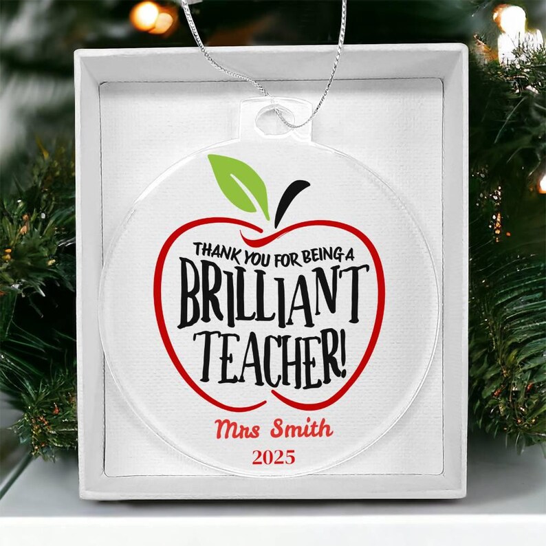 Personalized Teacher Ornament , Thank You for Being a Brilliant Teacher Gift, Custom Apple Acrylic Ornament, End of Year Teacher Appreci image 12