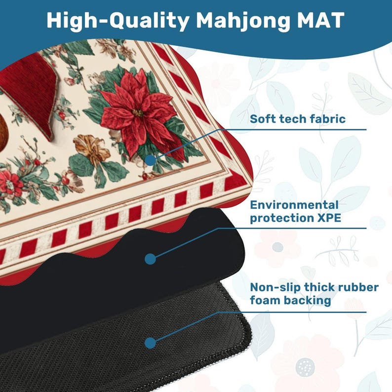 Christmas Mahjong Mat, Scalloped Mahjong Mat, Holiday Mahjong Gift, Poinsettia Mahjong Table Cover, Mahjong Accessories, 26x26 or 33x33 Bild 4