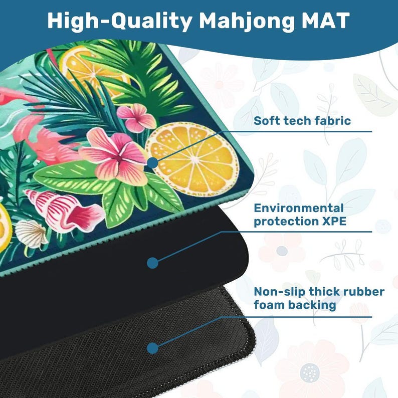 Flamingo Mahjong Mini Mat 20.9” Tropical Game Table Mat Portable Travel Mat Summer Beach Coastal Game Night Gift Non Slip Ships Rolled Up image 5