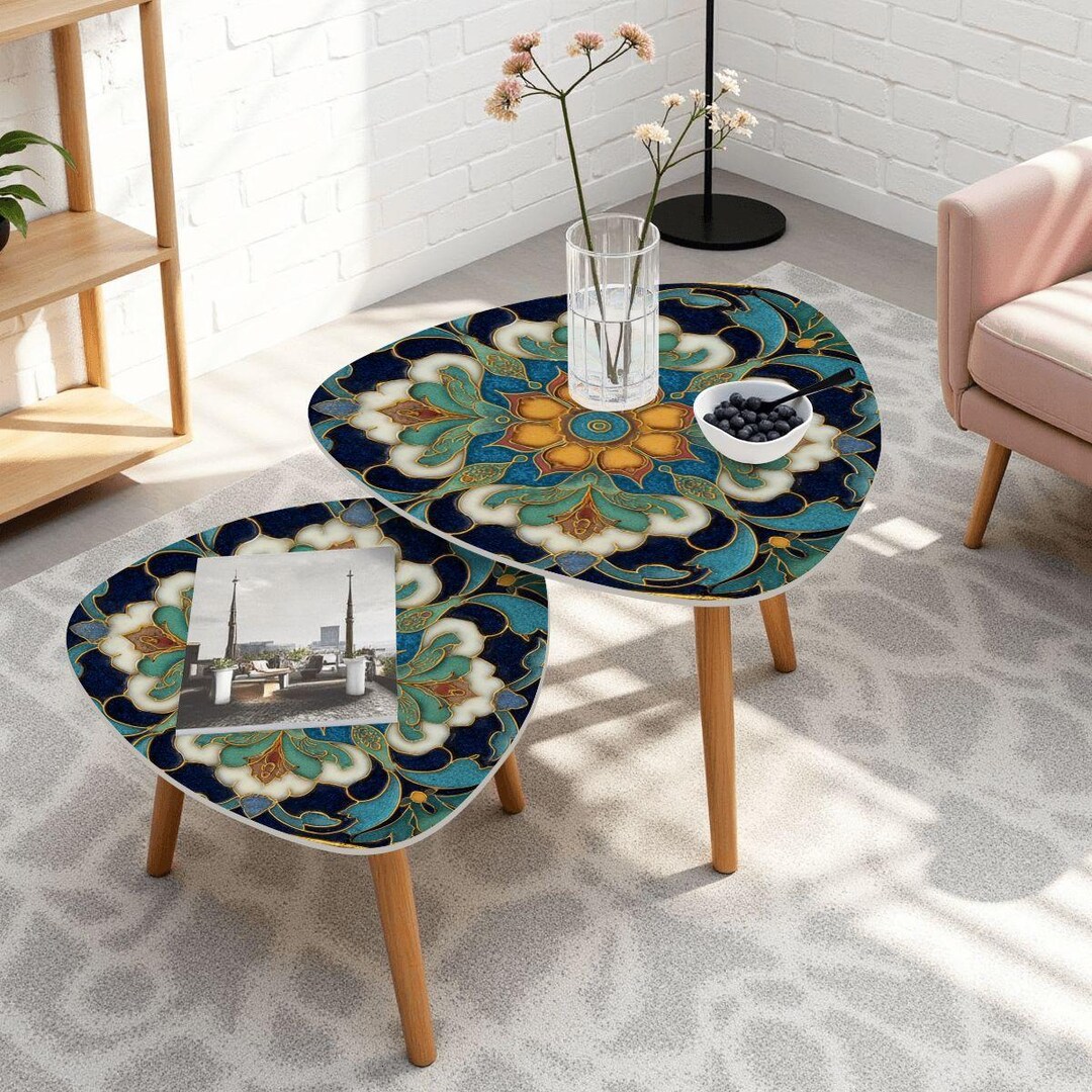 Table Feet Patterns Triangle Coffee Table Set of 2, Nesting Side Tables With Mandala ...