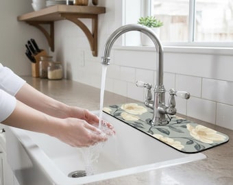 Floral Design, Boho Faucet Mat for Kitchen Sink, Tidy Kitchen Accessory