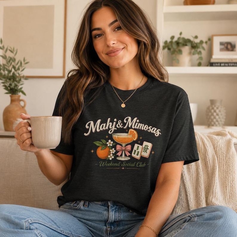 Mahj & Mimosas Tee | Mahjong Tiles, Orange Cocktail Graphic image 5