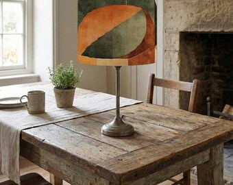Abstract Earth Tone Linen Lampshade Only – 9x11 Arc Floor Lamp Shade Replacement, Modern Neutral Decor, Made in USA
