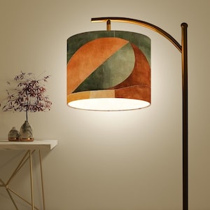 Contemporary Boho Design Arc Floor Lamp, Geometric Shape in Earth Tones, (Made in USA), Home Lighting Decor, Standing Lamp image 1