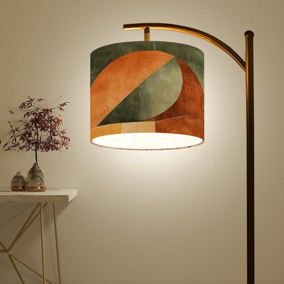 Contemporary Boho Design Arc Floor Lamp, Geometric Shape in Earth Tones, (Made in USA), Home Lighting Decor, Standing Lamp