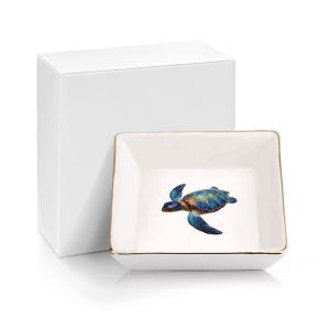 Sea Turtle Mahjong Dice Holder, Coastal Jewelry Dish, Mahjong Accessory Tray, Gold Trim Ring Dish, Ocean Turtle Trinket Tray, Mahjong Gift image 8