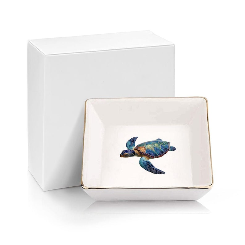 Sea Turtle Mahjong Dice Holder, Coastal Jewelry Dish, Mahjong Accessory Tray, Gold Trim Ring Dish, Ocean Turtle Trinket Tray, Mahjong Gift image 8