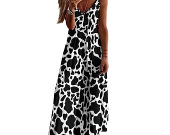 Cow Print Maxi Dress  Trendy Sleeveless Black and White Animal Print  Summer Dress, Western Rodeo Style Long Dress for Women - Etsy
