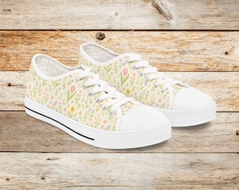 Pastel Floral Canvas Sneakers: Lightweight Spring/Summer Walking Shoes
