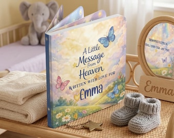 Libro de cartón personalizado "Un pequeño mensaje del cielo", libro de recuerdos conmemorativo para niños, regalo de duelo para niños, libro de recuerdos de mariposas
