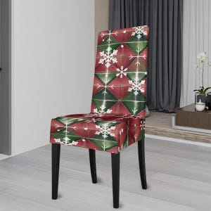Holiday Pattern Dining Chair Slipcover, Chair Covers for Dining Chairs, Christmas Theme Seat covers, Home Decor Ideas