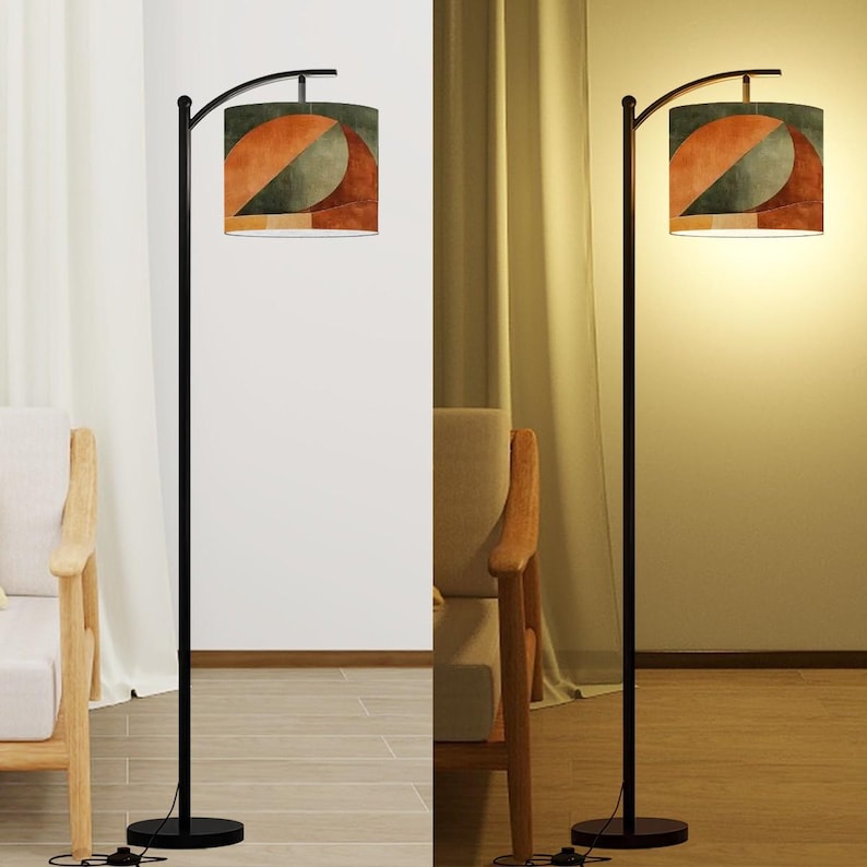 Contemporary Boho Design Arc Floor Lamp, Geometric Shape in Earth Tones, (Made in USA), Home Lighting Decor, Standing Lamp image 7