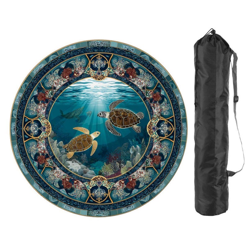 Sea Turtle Mahjong Mat 42 Inch Round, Coastal Mahjong Mat, Ocean Theme Mat, Beach House Mahjong Accessory, Turtle Lover Mahjong Table Cover image 3