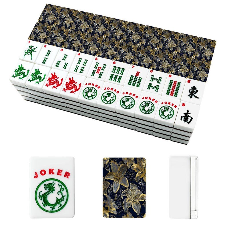 Navy Gold Floral Mahjong Tile Set 166 Pieces, American Mahjong Tiles with Jokers, Luxury Mahjong Set, Modern Mahjong Gift Bild 2