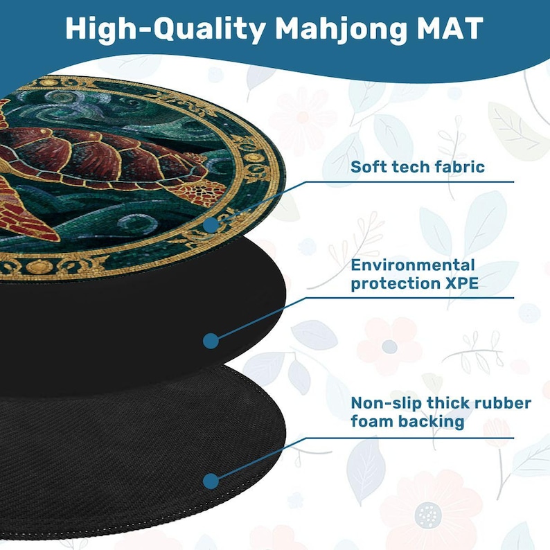 Sea Turtle Mahjong Mat 42 Inch Round Mahjong Mat, Coastal Mahjong Table Cover,Ocean Turtle Mat, Beach House Mahjong Gift,Mahjong Accessories Bild 5