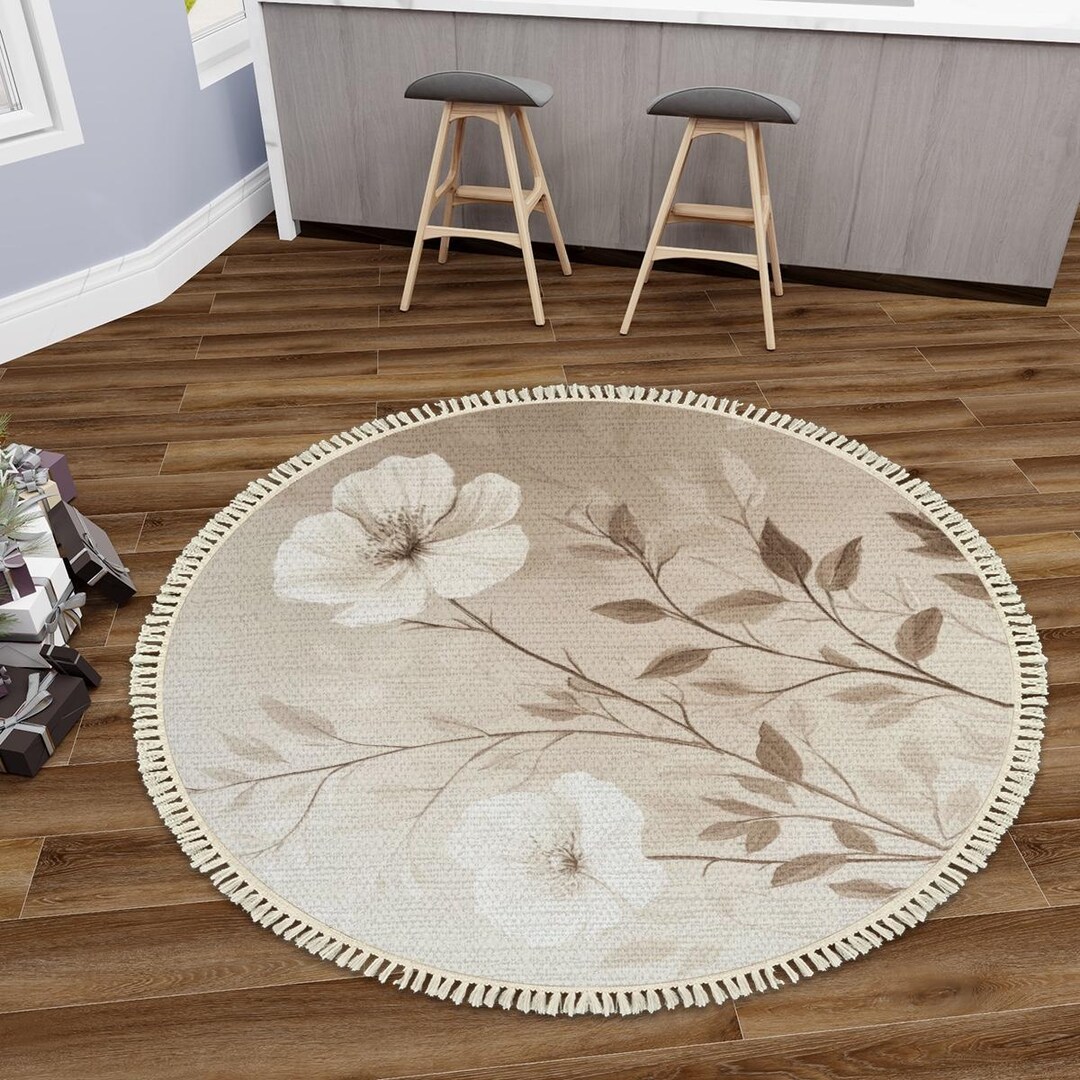 Elegant Floral Pattern Round Rug, Multiple Sizes Round Area Rug With ...