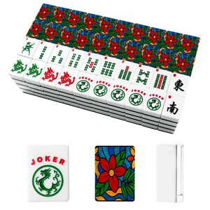 Juego de fichas de Mahjong americano con reverso floral / 166 fichas de Mahjong con comodines / Juego de acrílico premium / Regalo de Mahjong para jugadores imagen 2