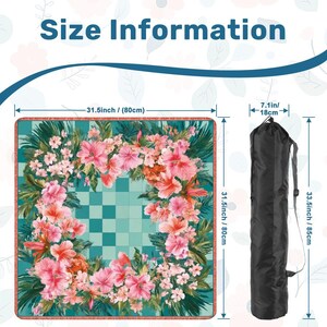 Floral Mahjong Mat 31.5x31.5 Tropical Hibiscus Mahjong Table Mat Non Slip Mahjong Game Mat Pink Green Tile Mat Gift for Mahjong Players Bild 4