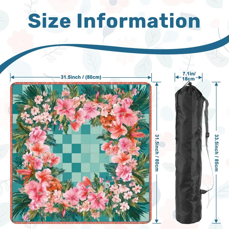 Floral Mahjong Mat 31.5x31.5 Tropical Hibiscus Mahjong Table Mat Non Slip Mahjong Game Mat Pink Green Tile Mat Gift for Mahjong Players Bild 4
