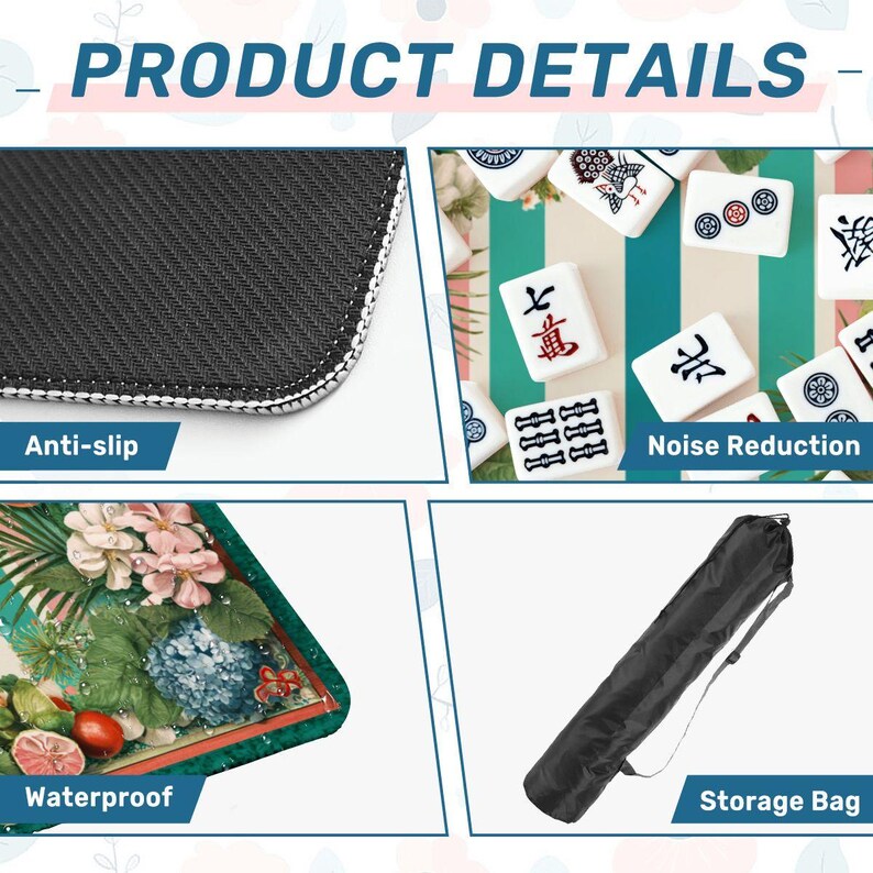 Coastal Mahjong Mat 31.5x31.5, Tropical Floral Mahjong Table Cover, Hydrangea Mahjong Game Mat, Preppy Palm Beach Mahjong Accessories image 9