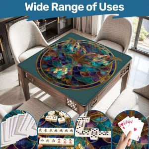 Mermaid Tail Mahjong Mat, Stained Glass Mermaid Mahjong Table Cover, Coastal Game Mat, Ocean Inspired Mahjong Mat, Mermaid Lover Gift image 1
