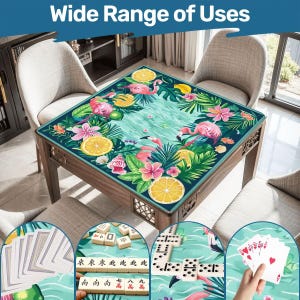 Flamingo Mahjong Mat, Tropical Citrus Palm Game Table Cover, Foldable (31.5") image 1