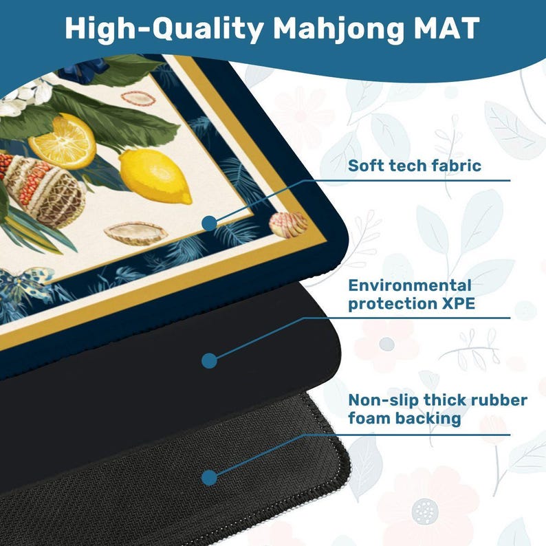 Coastal Lemon Mahjong Mat 31.5x31.5, Hydrangea Mahjong Table Cover, Blue Gold Mahjong Game Mat, Coastal Grandma Mahjong Decor Gift image 6
