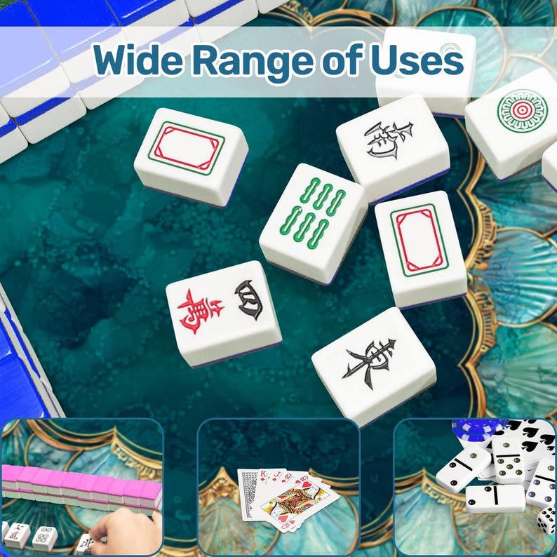 Mermaid Mahjong Mat 33x33, Coastal Mahjong Table Cover, Teal Shell Mahjong Mat, Foldable Travel Mahjong Mat with Storage Bag, Game Decor image 11