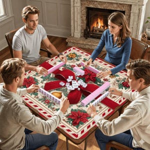 Christmas Mahjong Mat, Scalloped Mahjong Mat, Holiday Mahjong Gift, Poinsettia Mahjong Table Cover, Mahjong Accessories, 26x26 or 33x33 Bild 6