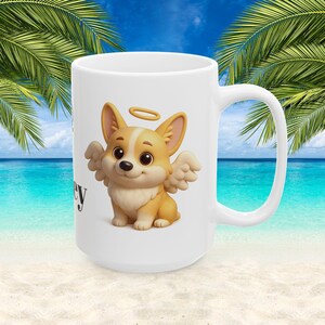 Engel hond koffiemok aangepaste gedenkteken huisdier mok met cartoon 3D engel pup regenboog brug cadeau 11oz of 15oz hondenliefhebber mok