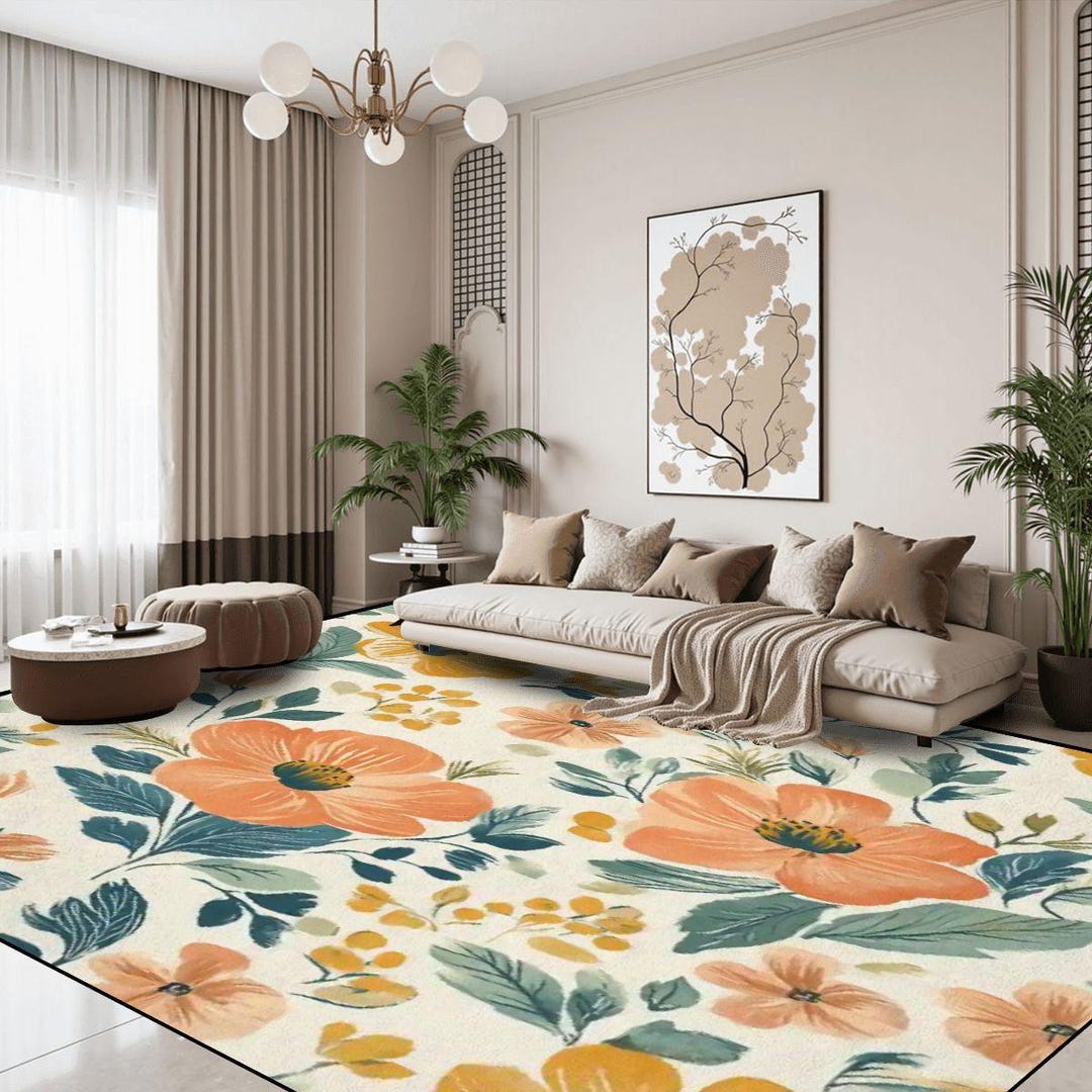 Large Floral Living Room Rug – 14x10 Area Rug With Vintage Watercolor ...