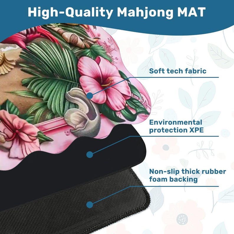 Tapete de Mahjong con borde festoneado de 80 cm (31,5 pulgadas), tapete de mesa tropical con flamencos, tapete de juego antideslizante e impermeable, tapete de Mahjong de viaje, regalo costero imagen 5
