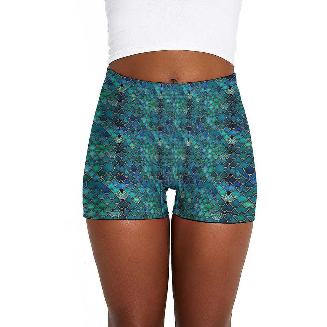Women's Pastel Mermaid High Waisted Biker Shorts - Moisture Wicking Active Fit main image 0