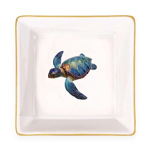 Sea Turtle Mahjong Dice Holder, Coastal Jewelry Dish, Mahjong Accessory Tray, Gold Trim Ring Dish, Ocean Turtle Trinket Tray, Mahjong Gift image 2
