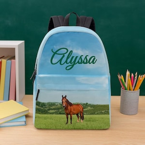 Personalized Horse Backpack for Girls – Custom Name Bookbag with Horse Design – Back to School Gift for Equestrian Kids & Teens – 3 Sizes