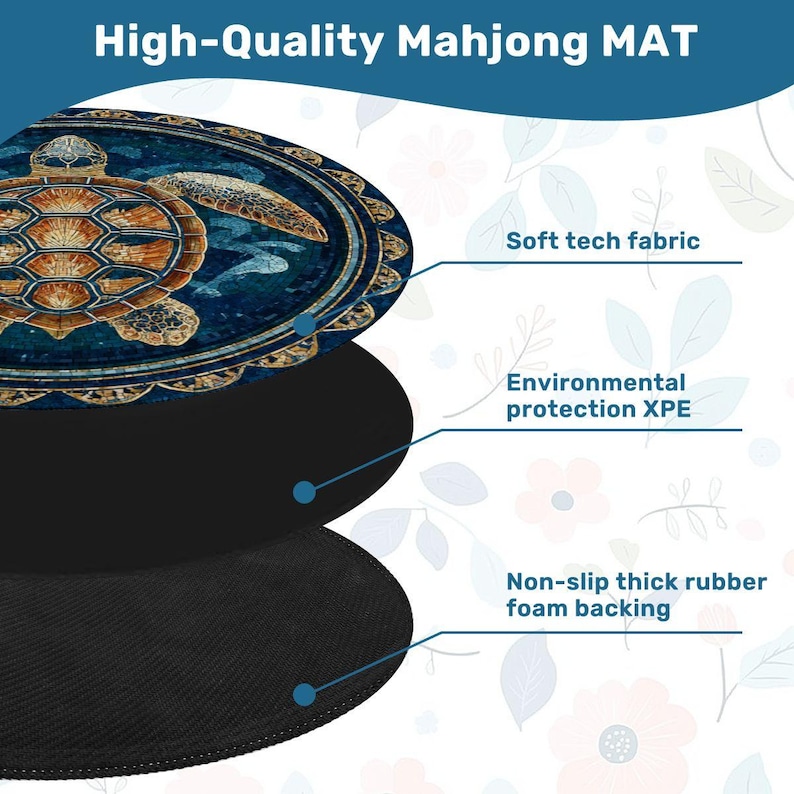 Sea Turtle Mahjong Mat 42 Inch Round, Coastal Mahjong Table Mat, Ocean Turtle Game Mat, Beach House Mahjong Decor, Mahjong Accessories Gift image 4