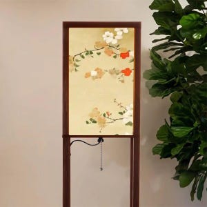 Japanese Floral Shelf Floor Lamp with Linen Shade, LED Bulb, USB & Outlet, 3 Tier Wood Storage Lamp for Living Room Bedroom Decor image 8