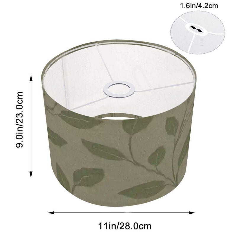 Boho Leaf Print Lampshade: Soft Green Linen Look, Arc/Floor Lamp Bild 3