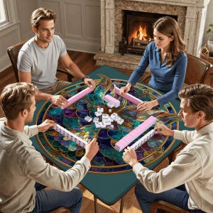 Mermaid Tail Mahjong Mat, Stained Glass Mermaid Mahjong Table Cover, Coastal Game Mat, Ocean Inspired Mahjong Mat, Mermaid Lover Gift image 7