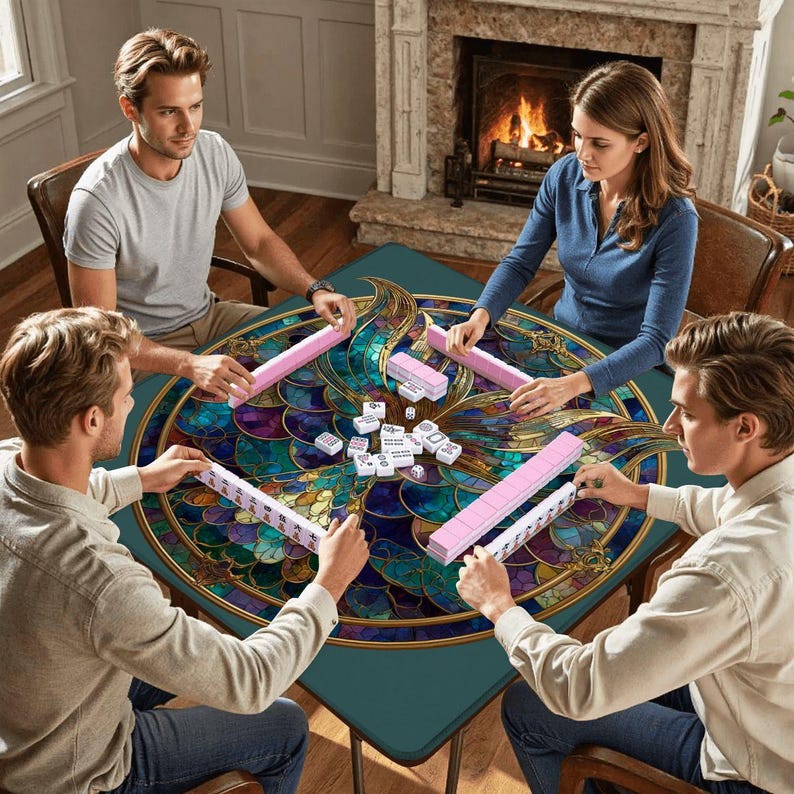 Mermaid Tail Mahjong Mat, Stained Glass Mermaid Mahjong Table Cover, Coastal Game Mat, Ocean Inspired Mahjong Mat, Mermaid Lover Gift image 7