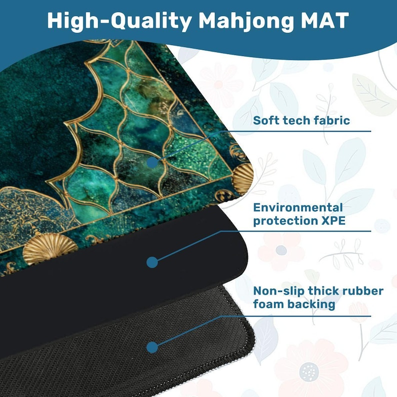 Emerald Coastal Mahjong Mat 33x33 Foldable Mahjong Game Mat with Storage Bag, Luxury Teal Gold Mahjong Table Cover, Mermaid Coastal Decor zdjęcie 6